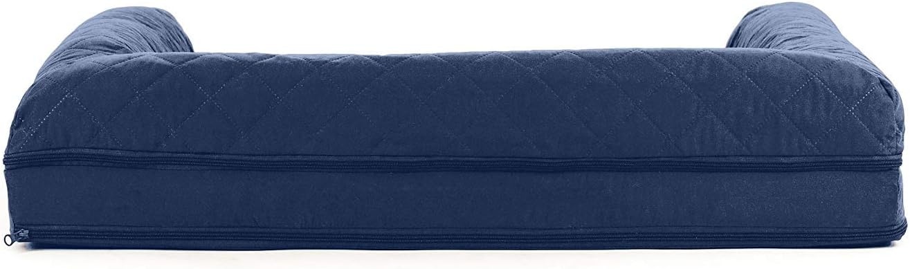 image:imageFurhaven Cooling Gel Dog Bed for Large Dogs w Removable Bolsters amp Washable Cover For Dogs Up to 95 lbs Luxe Faux Fur amp Performance Linen Sofa Charcoal JumboXLNavy Blue