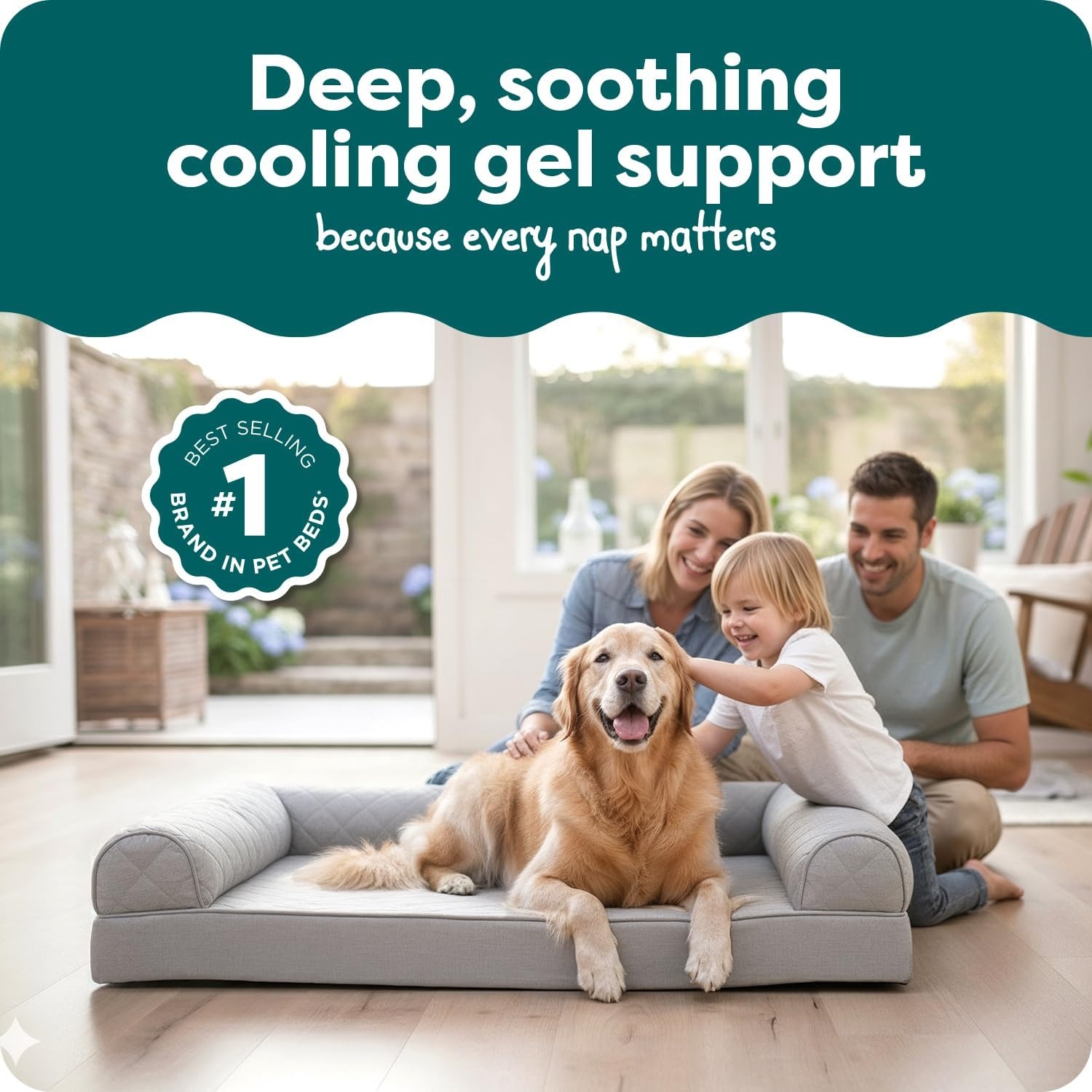 image:imageFurhaven Cooling Gel Dog Bed for Large Dogs w Removable Bolsters amp Washable Cover For Dogs Up to 95 lbs Luxe Faux Fur amp Performance Linen Sofa Charcoal JumboXLSilver Gray