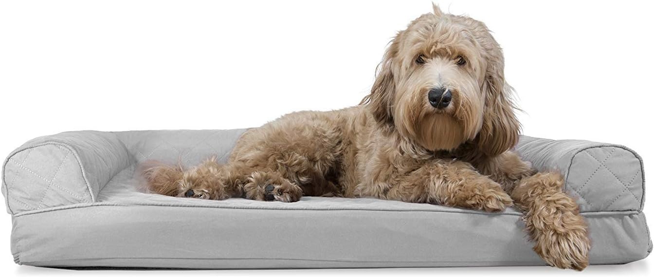 image:imageFurhaven Cooling Gel Dog Bed for Large Dogs w Removable Bolsters amp Washable Cover For Dogs Up to 95 lbs Luxe Faux Fur amp Performance Linen Sofa Charcoal JumboXLSilver Gray