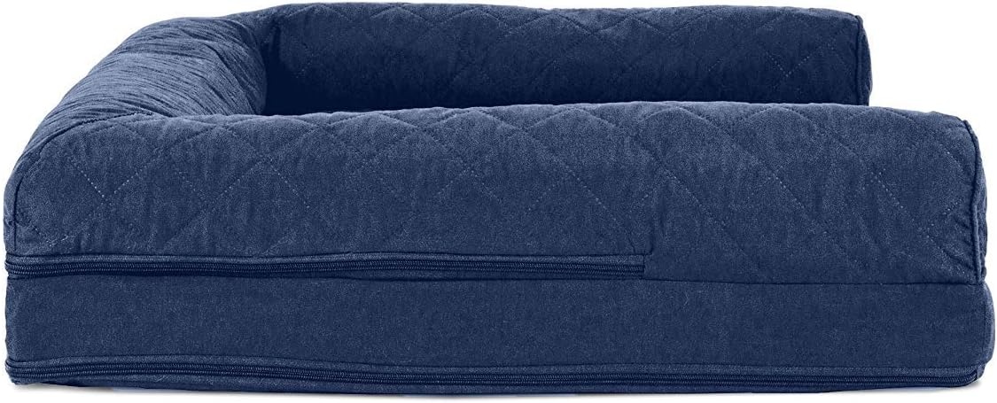 image:imageFurhaven Cooling Gel Dog Bed for Large Dogs w Removable Bolsters amp Washable Cover For Dogs Up to 95 lbs Luxe Faux Fur amp Performance Linen Sofa Charcoal JumboXLNavy Blue
