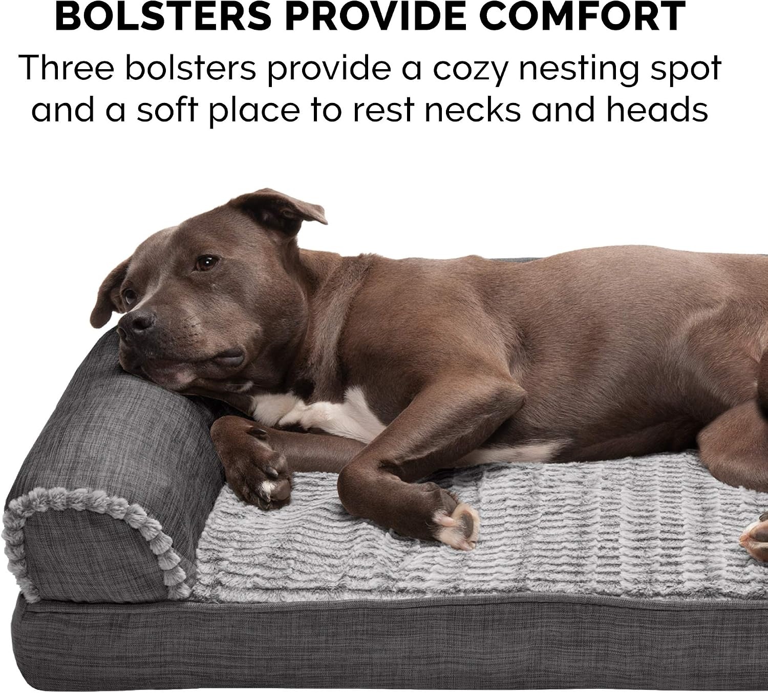 image:imageFurhaven Cooling Gel Dog Bed for Large Dogs w Removable Bolsters amp Washable Cover For Dogs Up to 95 lbs Luxe Faux Fur amp Performance Linen Sofa Charcoal JumboXLCharcoal