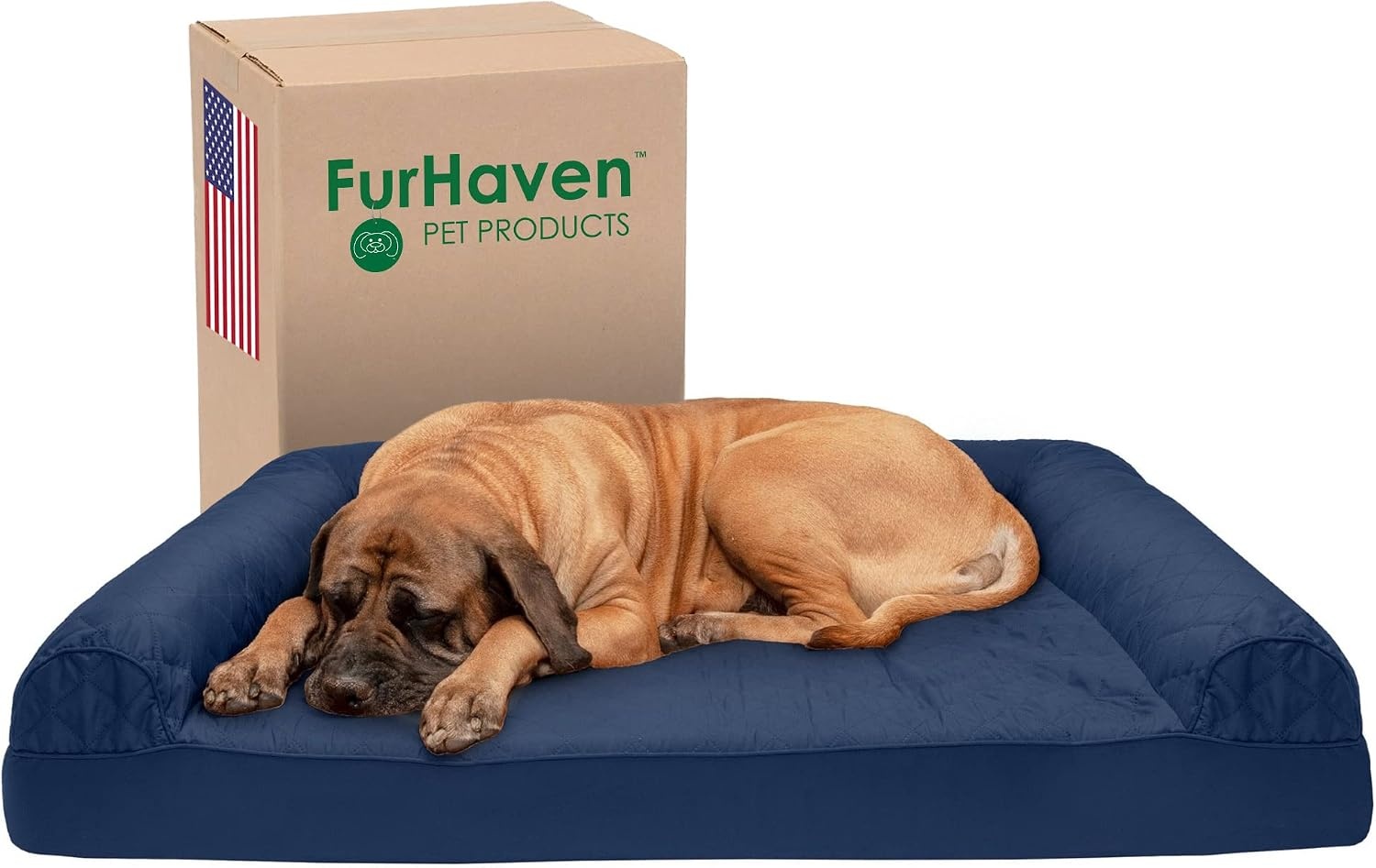 image:imageFurhaven Cooling Gel Dog Bed for Large Dogs w Removable Bolsters amp Washable Cover For Dogs Up to 95 lbs Luxe Faux Fur amp Performance Linen Sofa Charcoal JumboXLNavy Blue