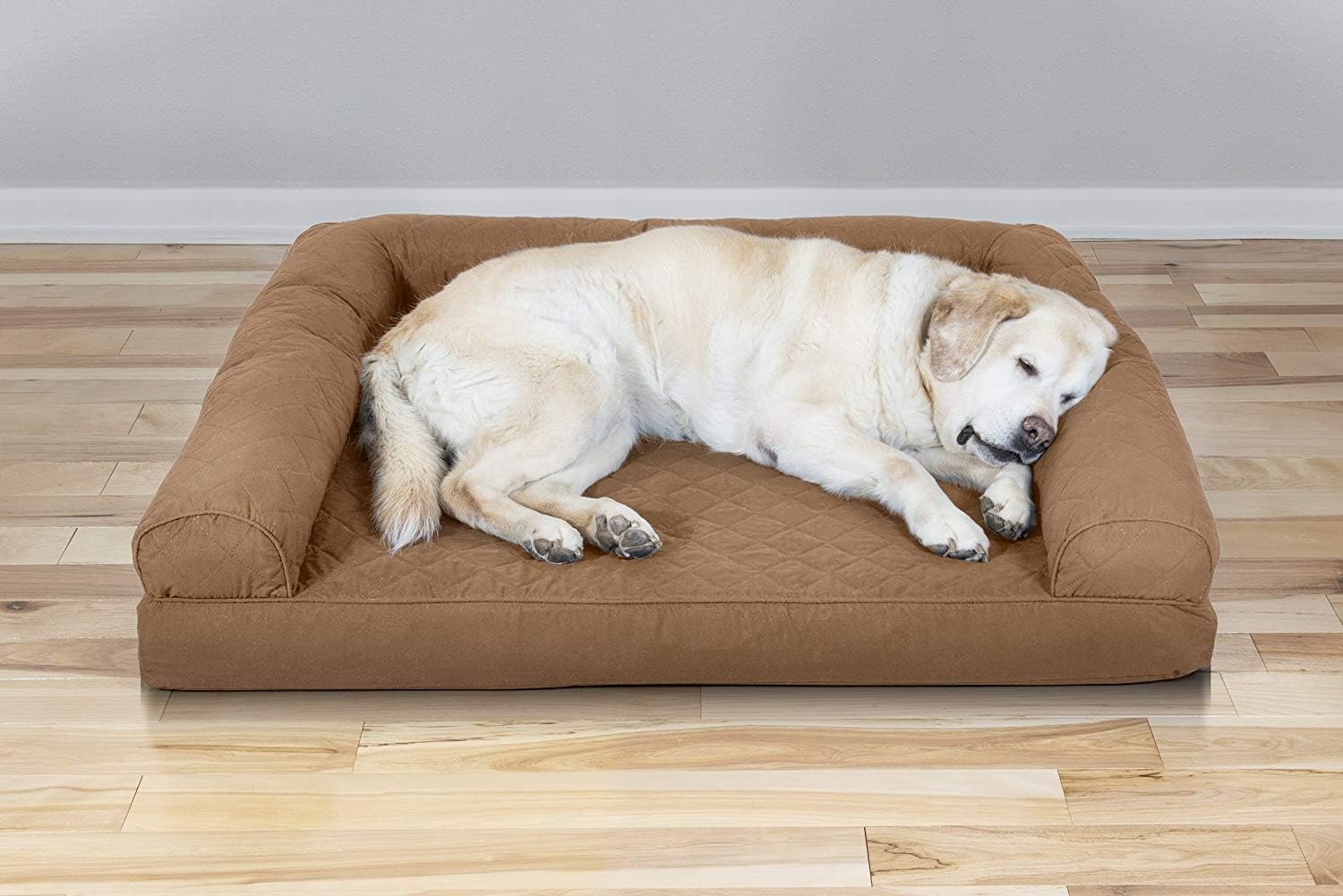 image:imageFurhaven Cooling Gel Dog Bed for Large Dogs w Removable Bolsters amp Washable Cover For Dogs Up to 95 lbs Luxe Faux Fur amp Performance Linen Sofa Charcoal JumboXLToasted Brown
