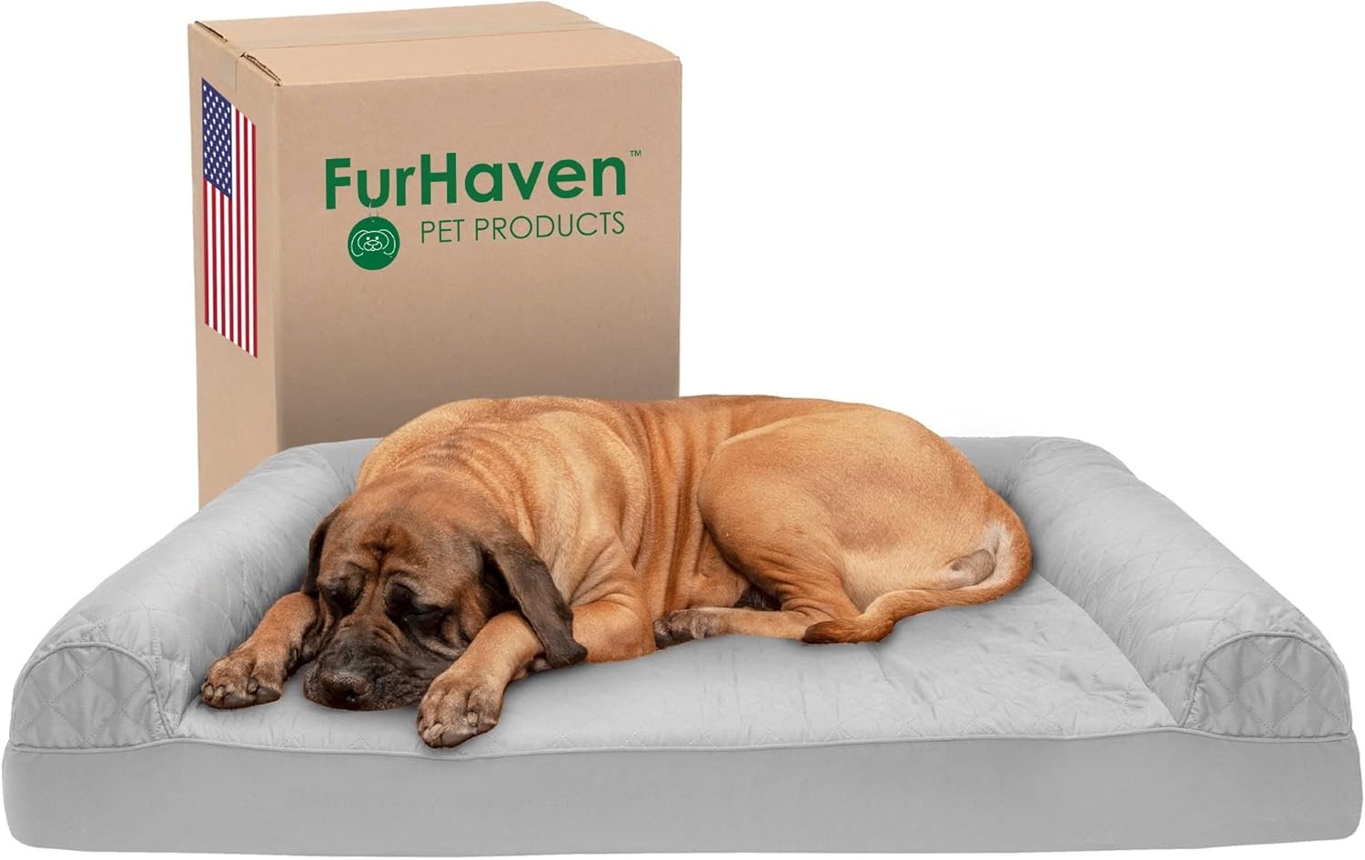 image:imageFurhaven Cooling Gel Dog Bed for Large Dogs w Removable Bolsters amp Washable Cover For Dogs Up to 95 lbs Luxe Faux Fur amp Performance Linen Sofa Charcoal JumboXLSilver Gray