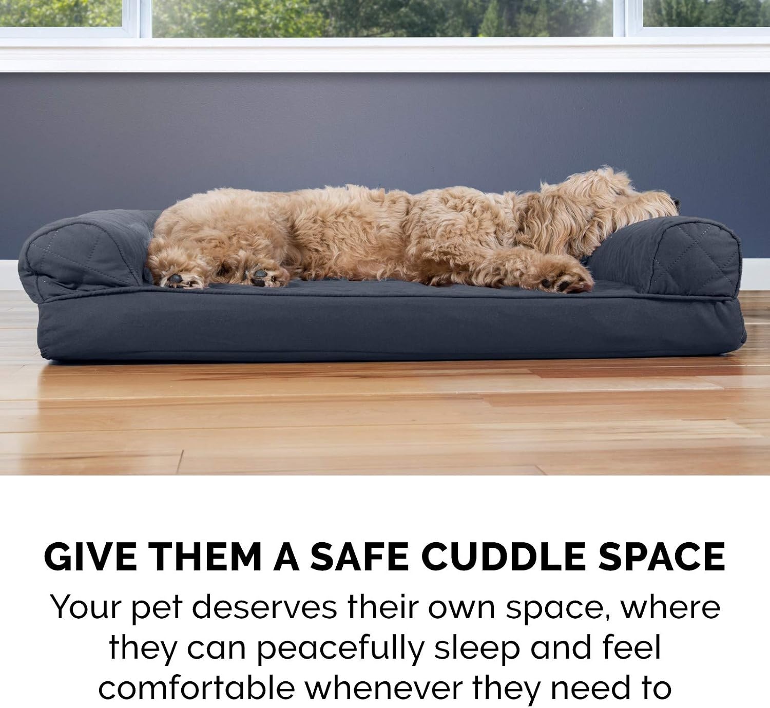 image:imageFurhaven Cooling Gel Dog Bed for Large Dogs w Removable Bolsters amp Washable Cover For Dogs Up to 95 lbs Luxe Faux Fur amp Performance Linen Sofa Charcoal JumboXLIron Gray