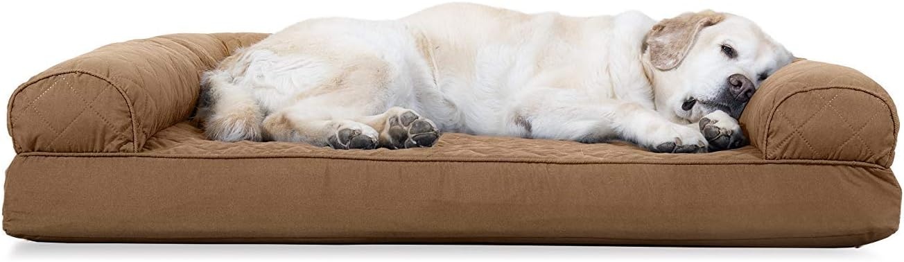 image:imageFurhaven Cooling Gel Dog Bed for Large Dogs w Removable Bolsters amp Washable Cover For Dogs Up to 95 lbs Luxe Faux Fur amp Performance Linen Sofa Charcoal JumboXLToasted Brown