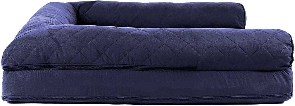image:imageFurhaven Cooling Gel Dog Bed for Large Dogs w Removable Bolsters amp Washable Cover For Dogs Up to 95 lbs Luxe Faux Fur amp Performance Linen Sofa Charcoal JumboXLNavy Blue