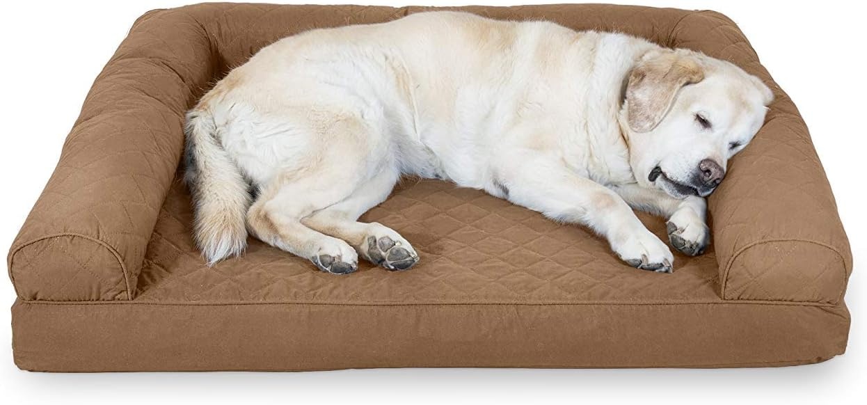 image:imageFurhaven Cooling Gel Dog Bed for Large Dogs w Removable Bolsters amp Washable Cover For Dogs Up to 95 lbs Luxe Faux Fur amp Performance Linen Sofa Charcoal JumboXLToasted Brown