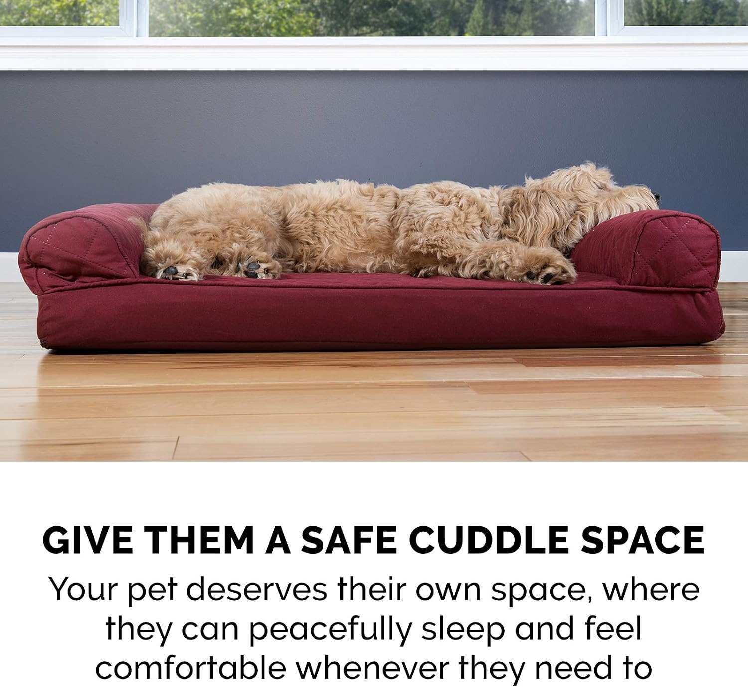 image:imageFurhaven Cooling Gel Dog Bed for Large Dogs w Removable Bolsters amp Washable Cover For Dogs Up to 95 lbs Luxe Faux Fur amp Performance Linen Sofa Charcoal JumboXLWine Red