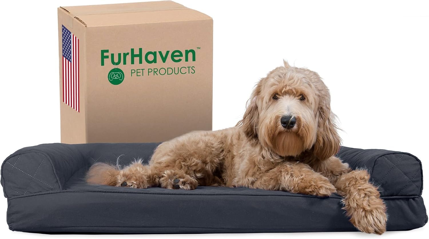 image:imageFurhaven Cooling Gel Dog Bed for Large Dogs w Removable Bolsters amp Washable Cover For Dogs Up to 95 lbs Luxe Faux Fur amp Performance Linen Sofa Charcoal JumboXLIron Gray