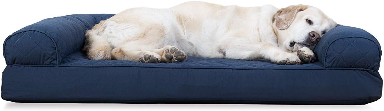 image:imageFurhaven Cooling Gel Dog Bed for Large Dogs w Removable Bolsters amp Washable Cover For Dogs Up to 95 lbs Luxe Faux Fur amp Performance Linen Sofa Charcoal JumboXLNavy Blue