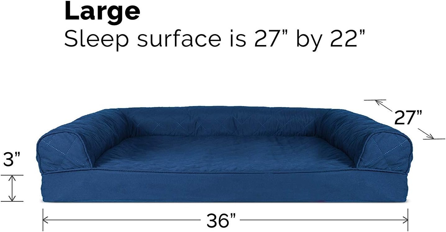 image:imageFurhaven Cooling Gel Dog Bed for Large Dogs w Removable Bolsters amp Washable Cover For Dogs Up to 95 lbs Luxe Faux Fur amp Performance Linen Sofa Charcoal JumboXLNavy Blue