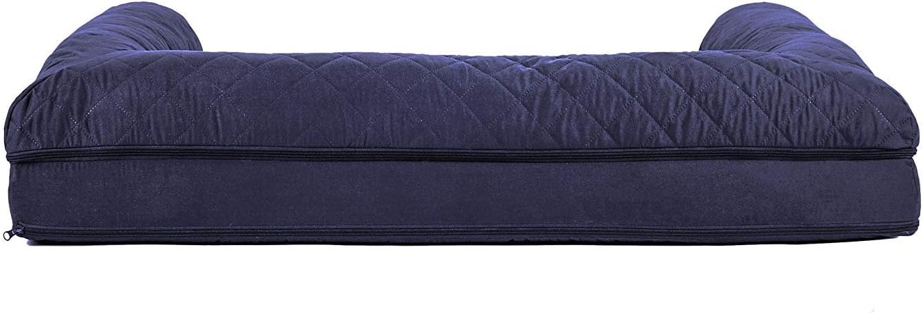 image:imageFurhaven Cooling Gel Dog Bed for Large Dogs w Removable Bolsters amp Washable Cover For Dogs Up to 95 lbs Luxe Faux Fur amp Performance Linen Sofa Charcoal JumboXLNavy Blue