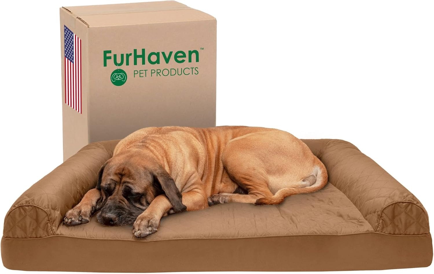 image:imageFurhaven Cooling Gel Dog Bed for Large Dogs w Removable Bolsters amp Washable Cover For Dogs Up to 95 lbs Luxe Faux Fur amp Performance Linen Sofa Charcoal JumboXLToasted Brown