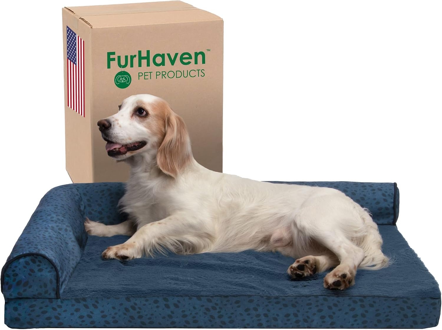 image:imageFurhaven Memory Foam Dog Bed for Large Dogs w Removable Bolsters amp Washable Cover For Dogs Up to 95 lbs TwoTone Plush Faux Fur amp Suede L Shaped Chaise Stone Gray JumboXLPlush Almond Print Blue Almonds
