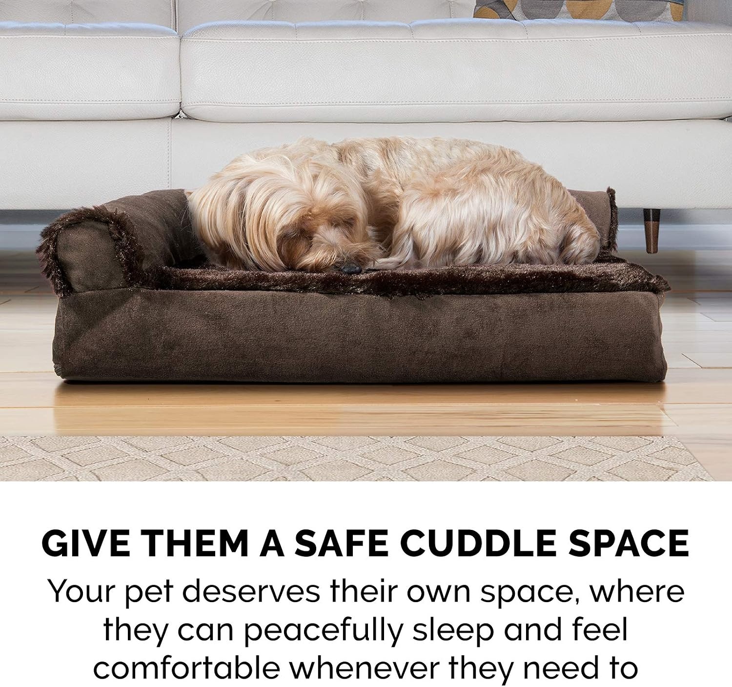 image:imageFurhaven Memory Foam Dog Bed for Large Dogs w Removable Bolsters amp Washable Cover For Dogs Up to 95 lbs TwoTone Plush Faux Fur amp Suede L Shaped Chaise Stone Gray JumboXLTwoTone Faux Fur Suede Stone Gray