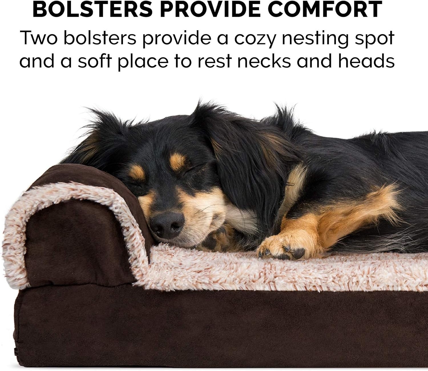 image:imageFurhaven Memory Foam Dog Bed for Large Dogs w Removable Bolsters amp Washable Cover For Dogs Up to 95 lbs TwoTone Plush Faux Fur amp Suede L Shaped Chaise Stone Gray JumboXLPlush Almond Print Blue Almonds