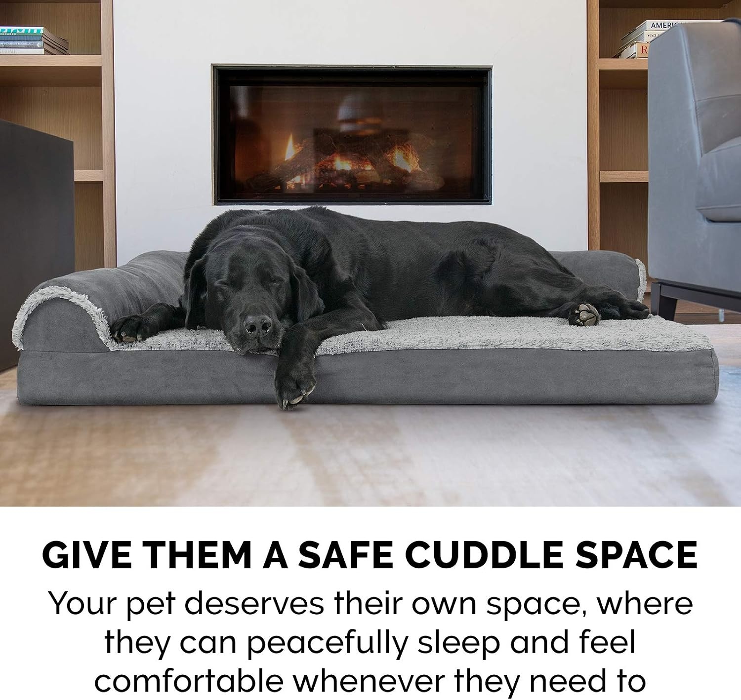image:imageFurhaven Memory Foam Dog Bed for Large Dogs w Removable Bolsters amp Washable Cover For Dogs Up to 95 lbs TwoTone Plush Faux Fur amp Suede L Shaped Chaise Stone Gray JumboXLTwoTone Faux Fur Suede Stone Gray