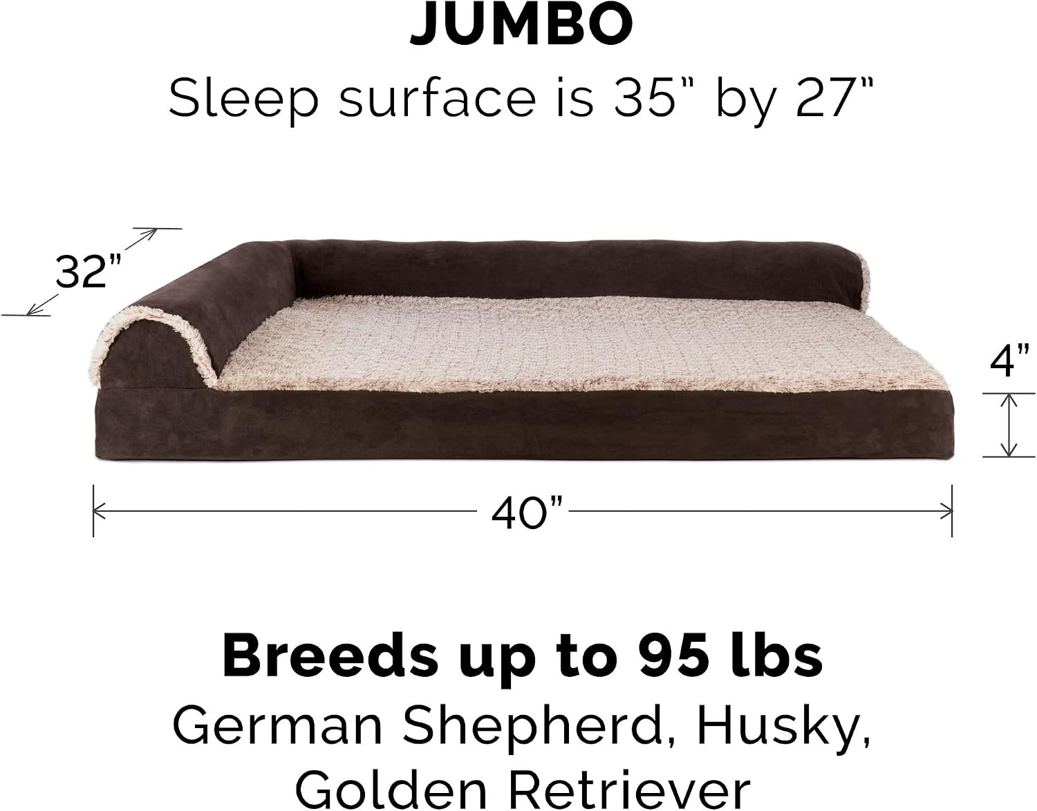 image:imageFurhaven Memory Foam Dog Bed for Large Dogs w Removable Bolsters amp Washable Cover For Dogs Up to 95 lbs TwoTone Plush Faux Fur amp Suede L Shaped Chaise Stone Gray JumboXLPlush Almond Print Blue Almonds