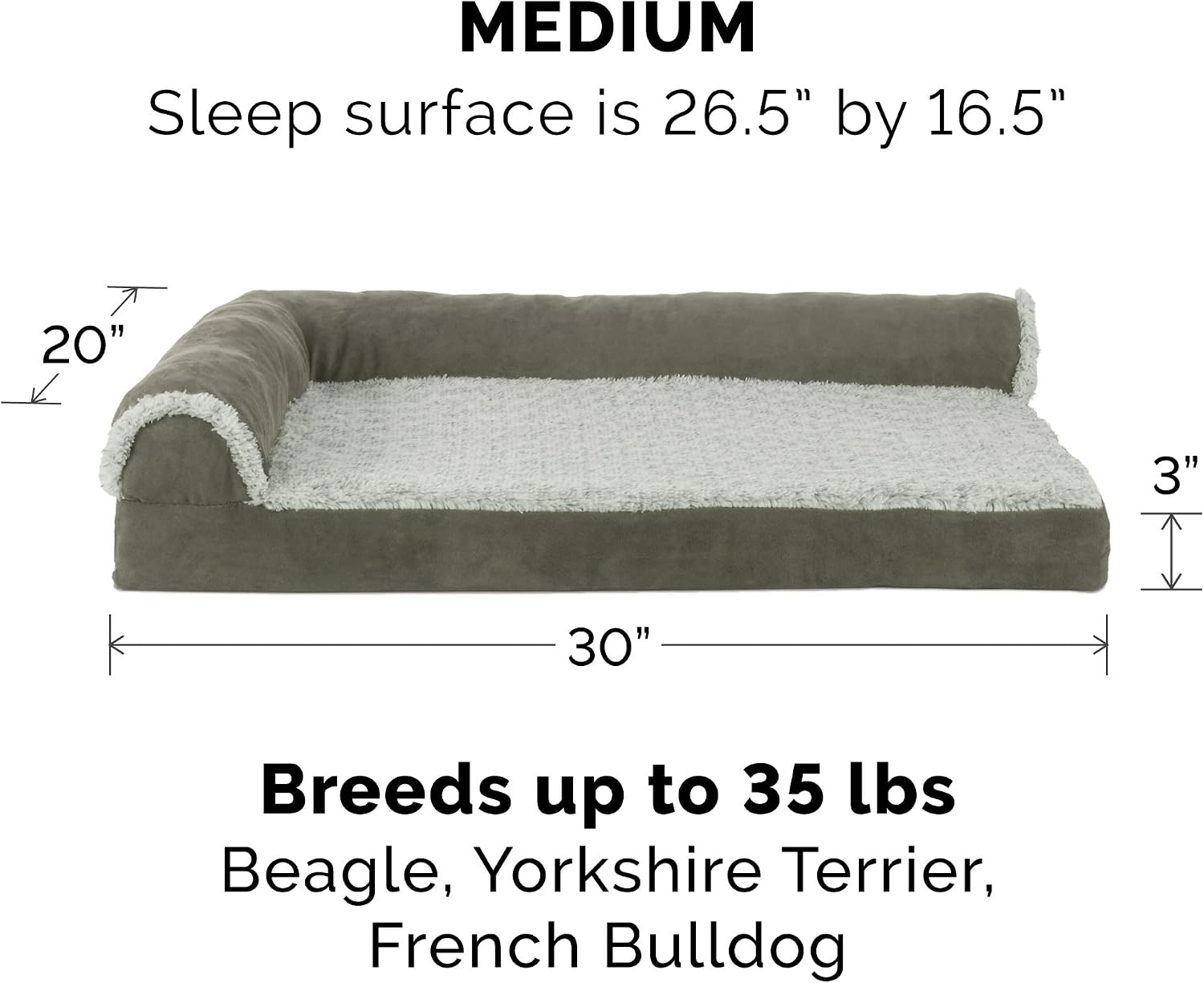 image:imageFurhaven Memory Foam Dog Bed for Large Dogs w Removable Bolsters amp Washable Cover For Dogs Up to 95 lbs TwoTone Plush Faux Fur amp Suede L Shaped Chaise Stone Gray JumboXLTwoTone Faux Fur Suede Dark Sage