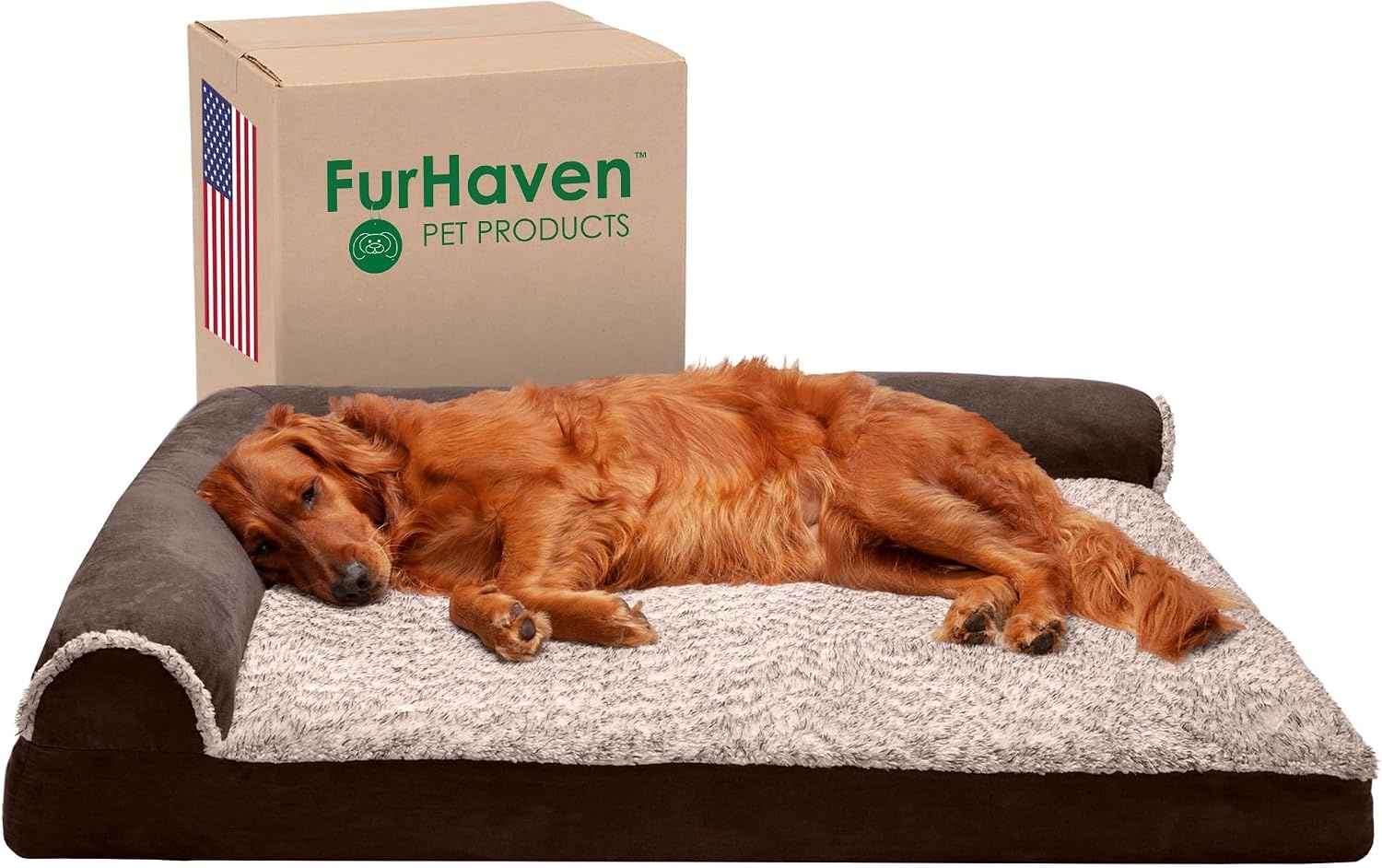 image:imageFurhaven Memory Foam Dog Bed for Large Dogs w Removable Bolsters amp Washable Cover For Dogs Up to 95 lbs TwoTone Plush Faux Fur amp Suede L Shaped Chaise Stone Gray JumboXLPlush Almond Print Blue Almonds