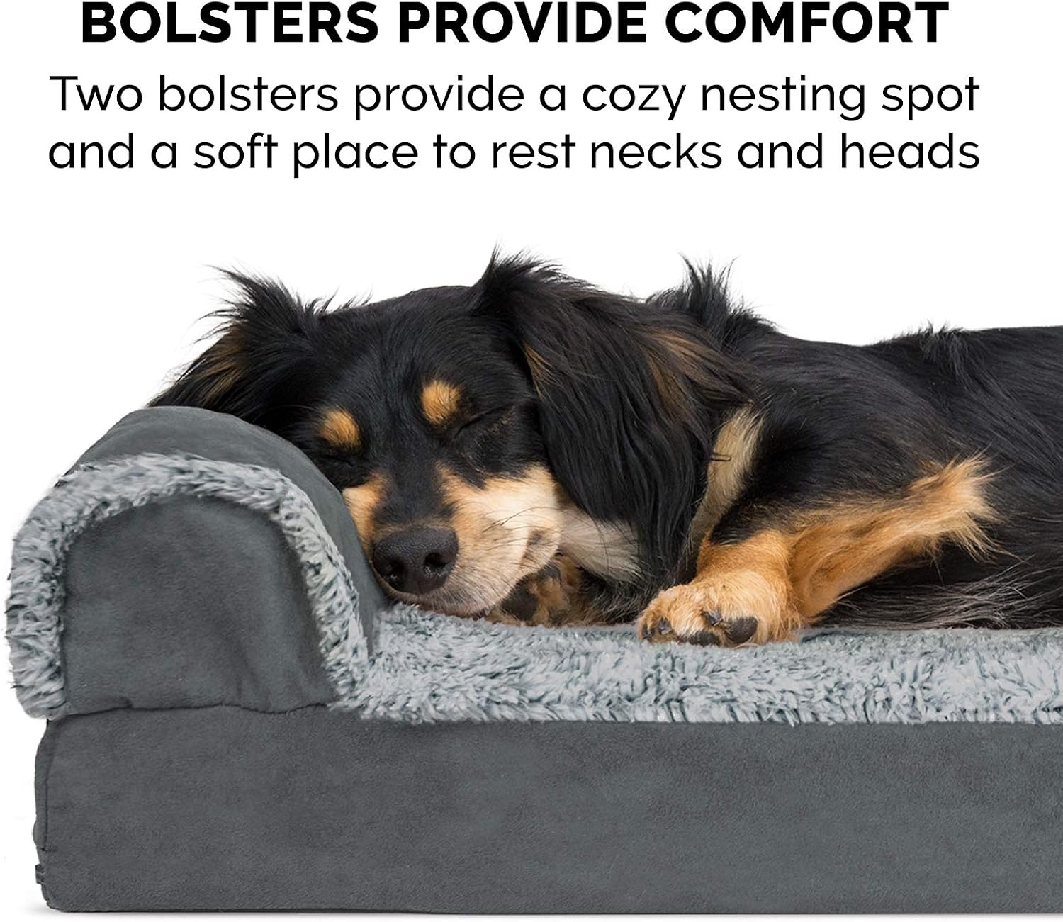 image:imageFurhaven Memory Foam Dog Bed for Large Dogs w Removable Bolsters amp Washable Cover For Dogs Up to 95 lbs TwoTone Plush Faux Fur amp Suede L Shaped Chaise Stone Gray JumboXLQuilted Paw Bluestone