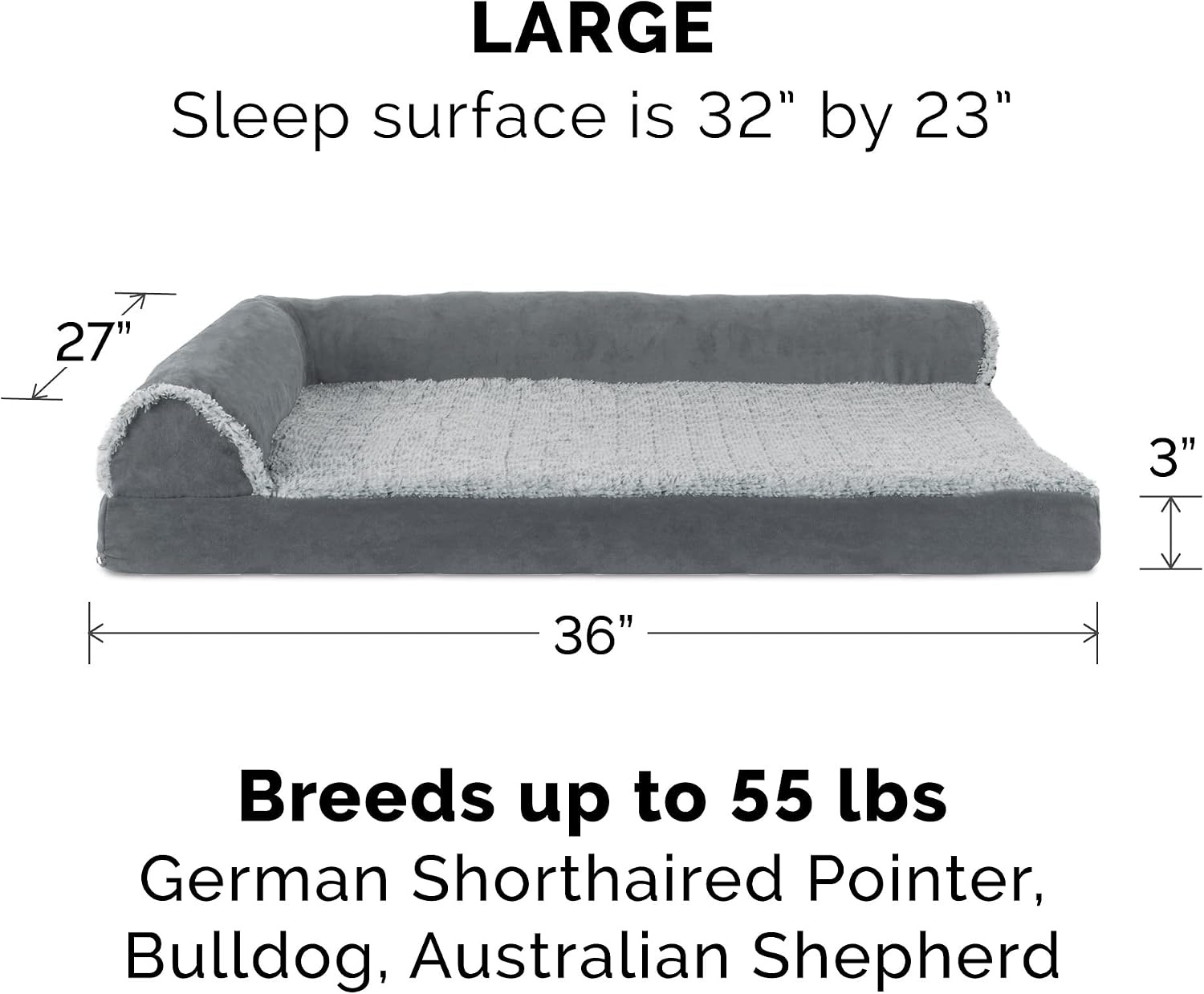 image:imageFurhaven Memory Foam Dog Bed for Large Dogs w Removable Bolsters amp Washable Cover For Dogs Up to 95 lbs TwoTone Plush Faux Fur amp Suede L Shaped Chaise Stone Gray JumboXLTwoTone Faux Fur Suede Stone Gray
