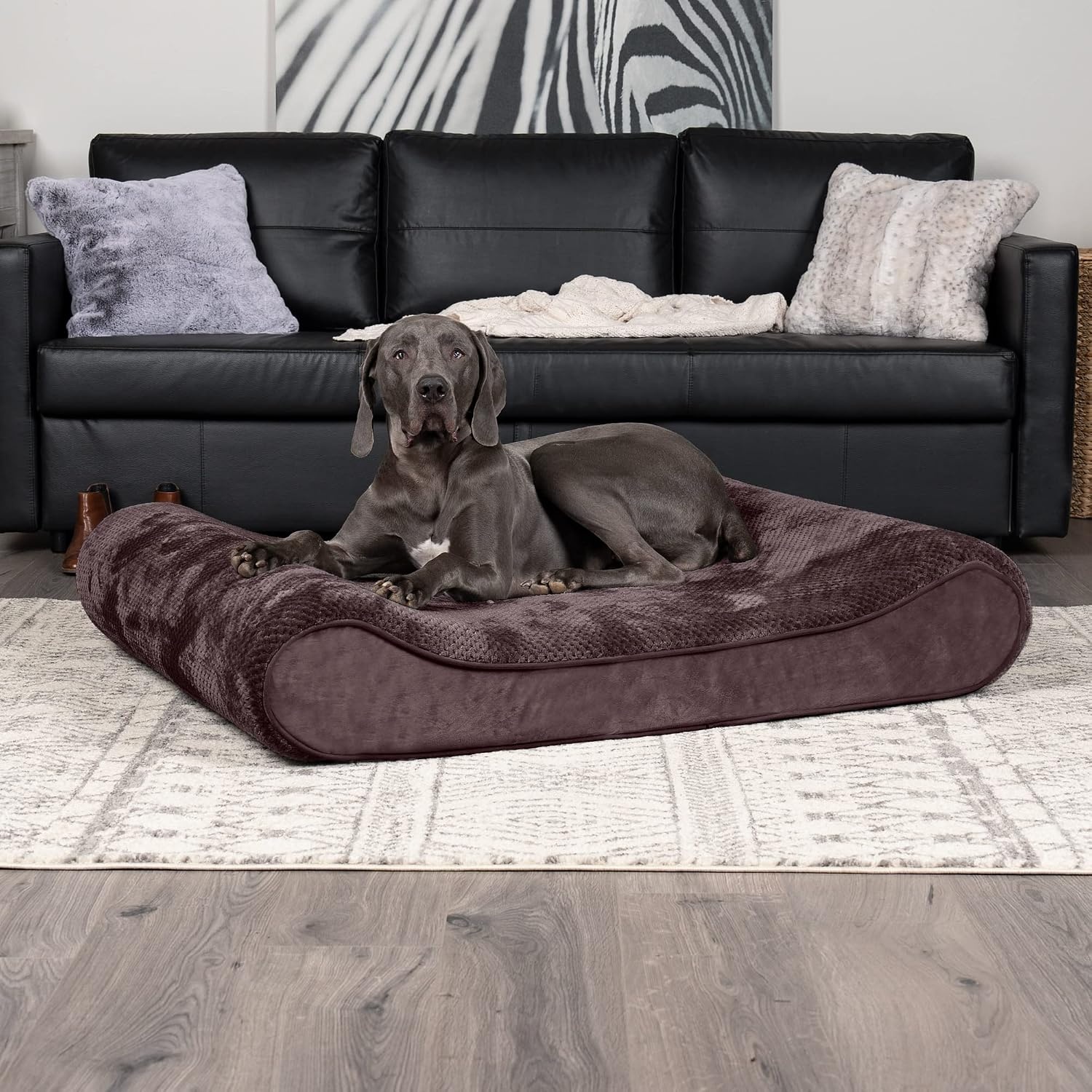 image:imageFurhaven Memory Foam Dog Bed for Large Dogs w Removable Washable Cover For Dogs Up to 75 lbs Ultra Plush Faux Fur amp Suede Luxe Lounger Contour Mattress Gray JumboXLEspresso
