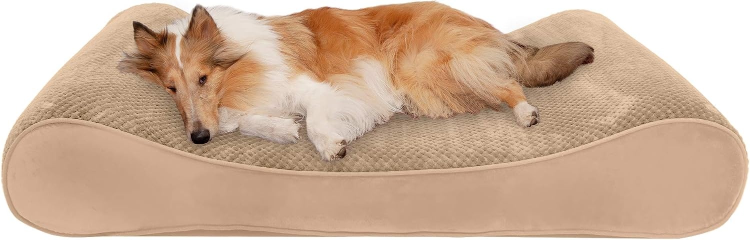 image:imageFurhaven Memory Foam Dog Bed for Large Dogs w Removable Washable Cover For Dogs Up to 75 lbs Ultra Plush Faux Fur amp Suede Luxe Lounger Contour Mattress Gray JumboXLCamel