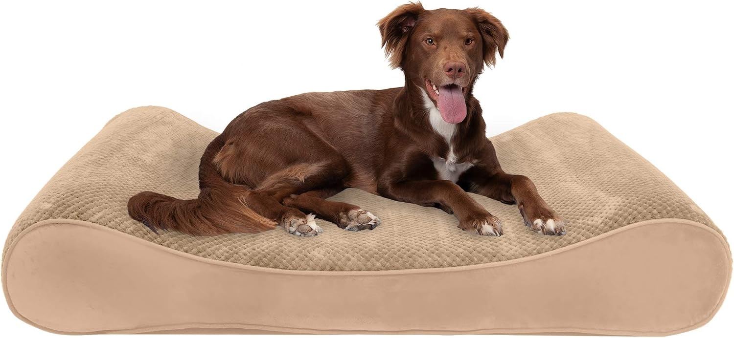 image:imageFurhaven Memory Foam Dog Bed for Large Dogs w Removable Washable Cover For Dogs Up to 75 lbs Ultra Plush Faux Fur amp Suede Luxe Lounger Contour Mattress Gray JumboXLCamel