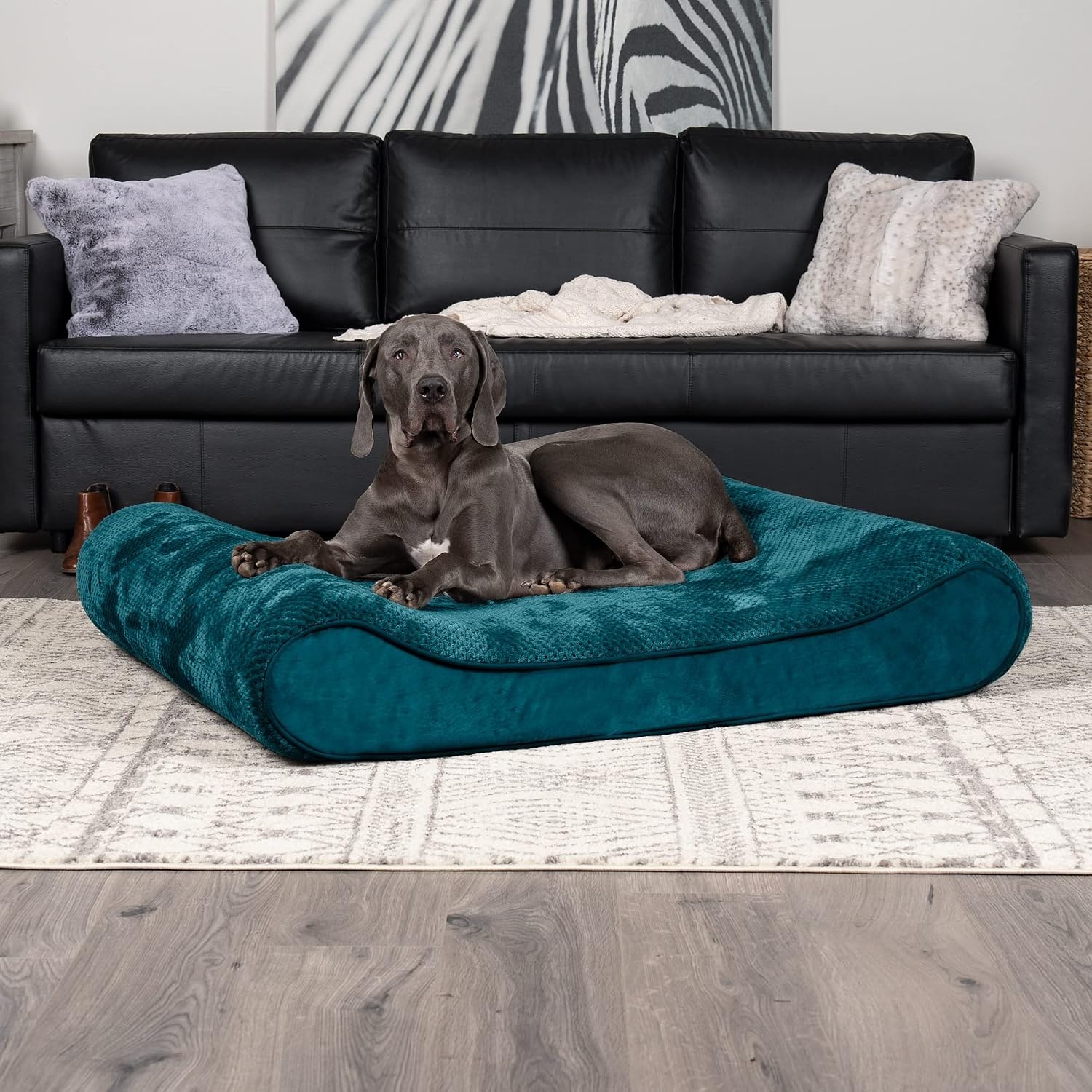 image:imageFurhaven Memory Foam Dog Bed for Large Dogs w Removable Washable Cover For Dogs Up to 75 lbs Ultra Plush Faux Fur amp Suede Luxe Lounger Contour Mattress Gray JumboXLSpruce Blue