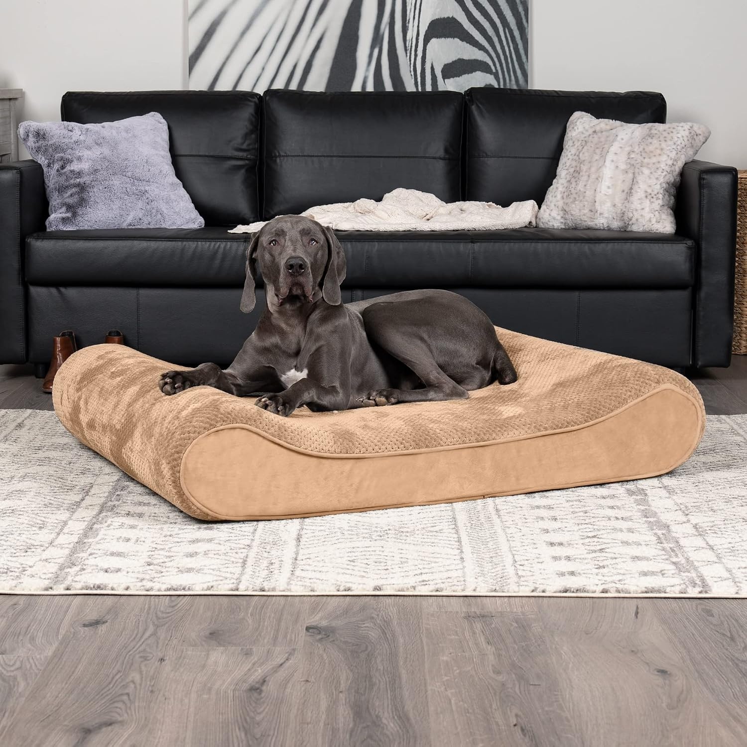 image:imageFurhaven Memory Foam Dog Bed for Large Dogs w Removable Washable Cover For Dogs Up to 75 lbs Ultra Plush Faux Fur amp Suede Luxe Lounger Contour Mattress Gray JumboXLCamel