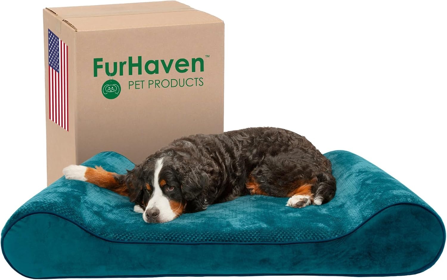 image:imageFurhaven Memory Foam Dog Bed for Large Dogs w Removable Washable Cover For Dogs Up to 75 lbs Ultra Plush Faux Fur amp Suede Luxe Lounger Contour Mattress Gray JumboXLSpruce Blue Minky Plush Velvet Luxe