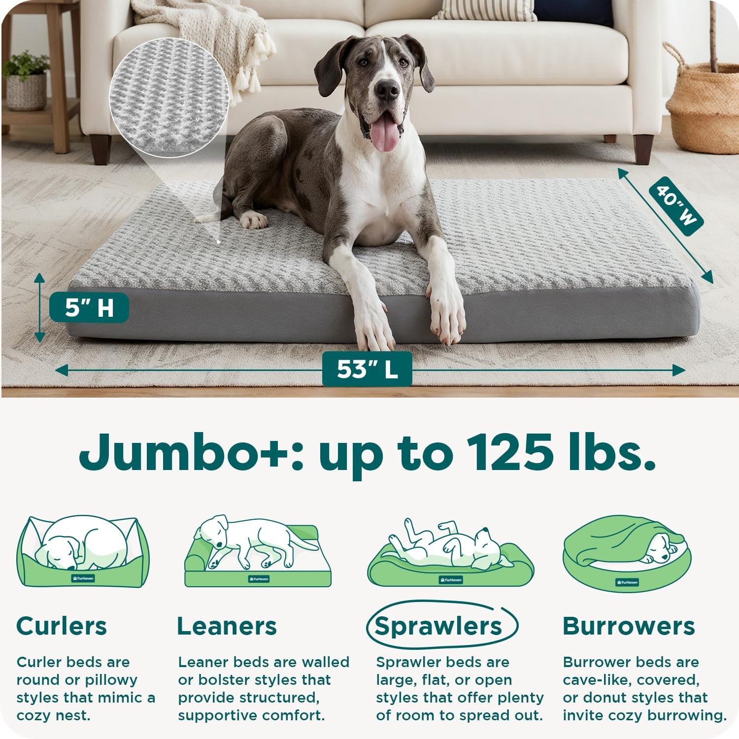 image:imageFurhaven Orthopedic Dog Bed Classic Cushion with Plush Tufted Top Supportive Foam Mattress Removable Washable Cover Joint Relief Gray LargeGray