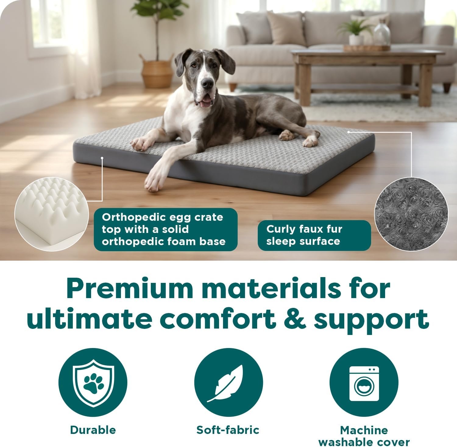 image:imageFurhaven Orthopedic Dog Bed Classic Cushion with Plush Tufted Top Supportive Foam Mattress Removable Washable Cover Joint Relief Gray LargeGray