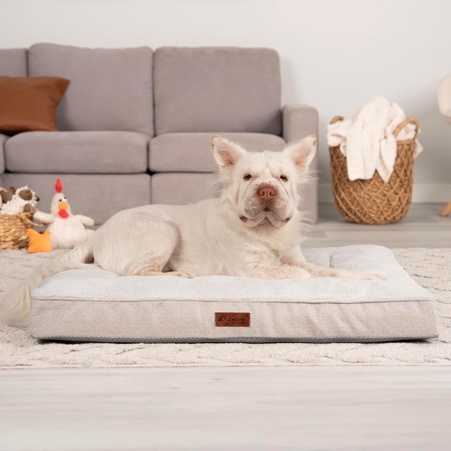 image:imageFurhaven Orthopedic Dog Bed Classic Cushion with Plush Tufted Top Supportive Foam Mattress Removable Washable Cover Joint Relief Gray LargeLight Gray