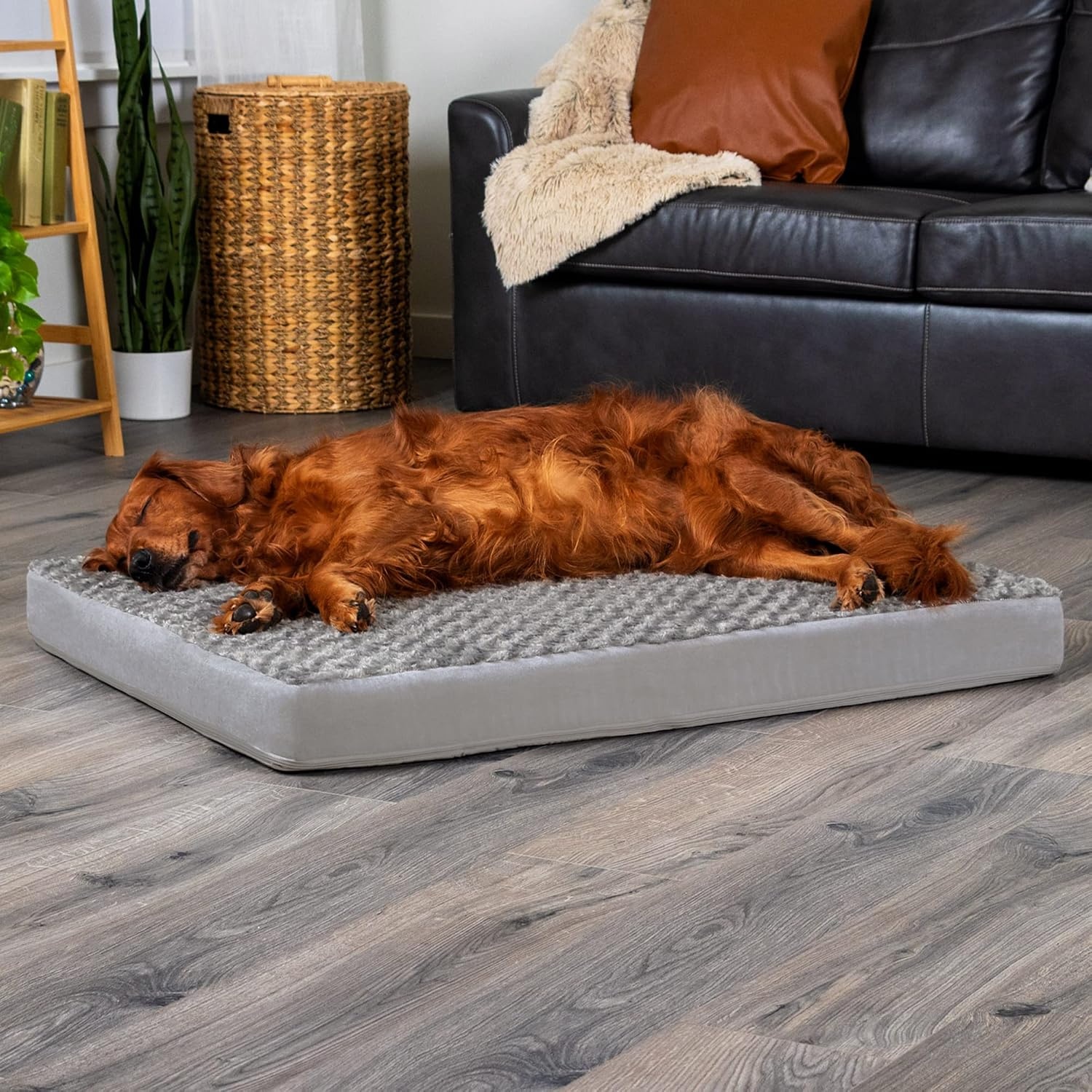 image:imageFurhaven Orthopedic Dog Bed Classic Cushion with Plush Tufted Top Supportive Foam Mattress Removable Washable Cover Joint Relief Gray LargeMinky Gray