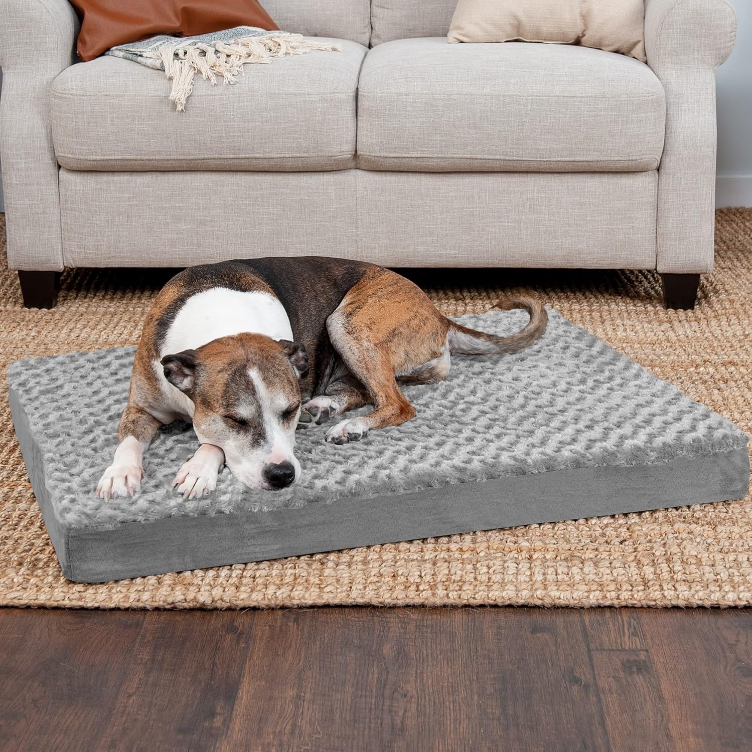 image:imageFurhaven Orthopedic Dog Bed Classic Cushion with Plush Tufted Top Supportive Foam Mattress Removable Washable Cover Joint Relief Gray LargeMinky Gray