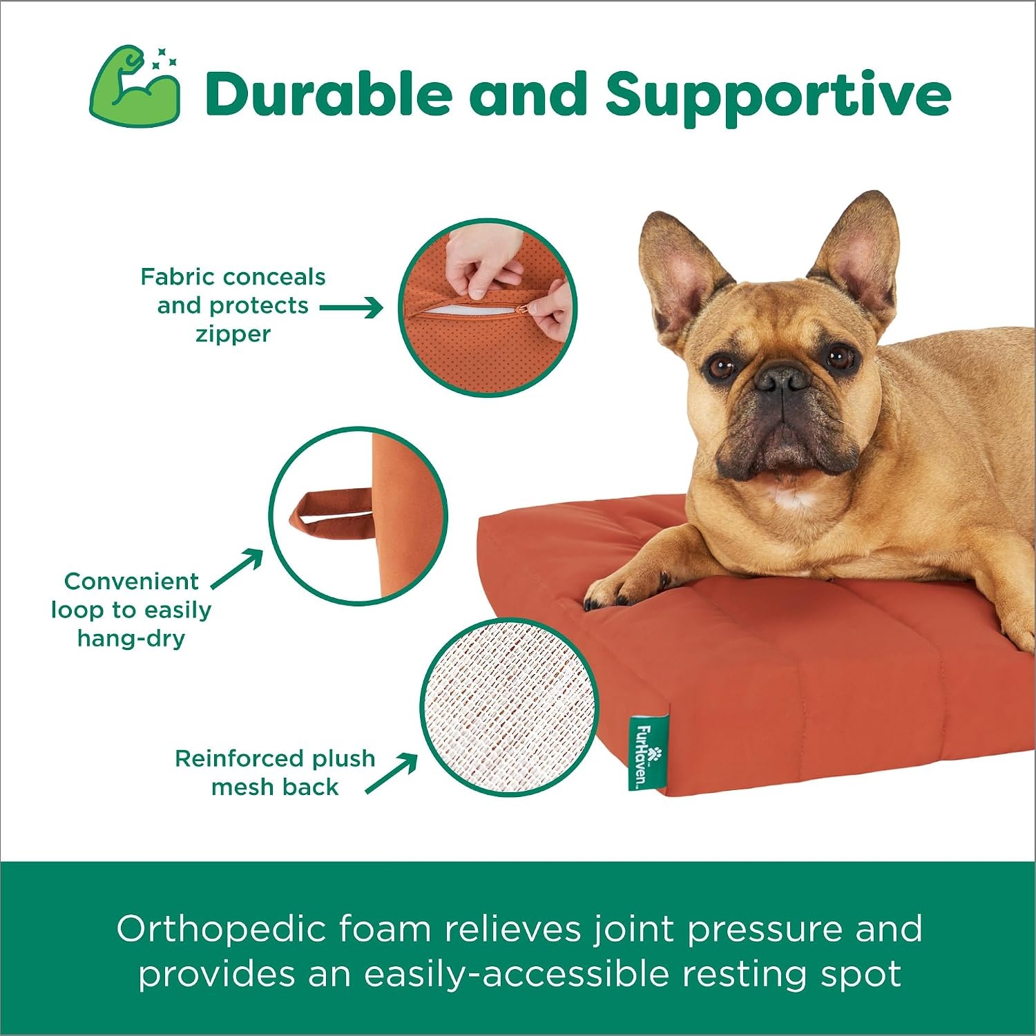image:imageFurhaven Orthopedic Dog Bed Classic Cushion with Plush Tufted Top Supportive Foam Mattress Removable Washable Cover Joint Relief Gray LargeRust