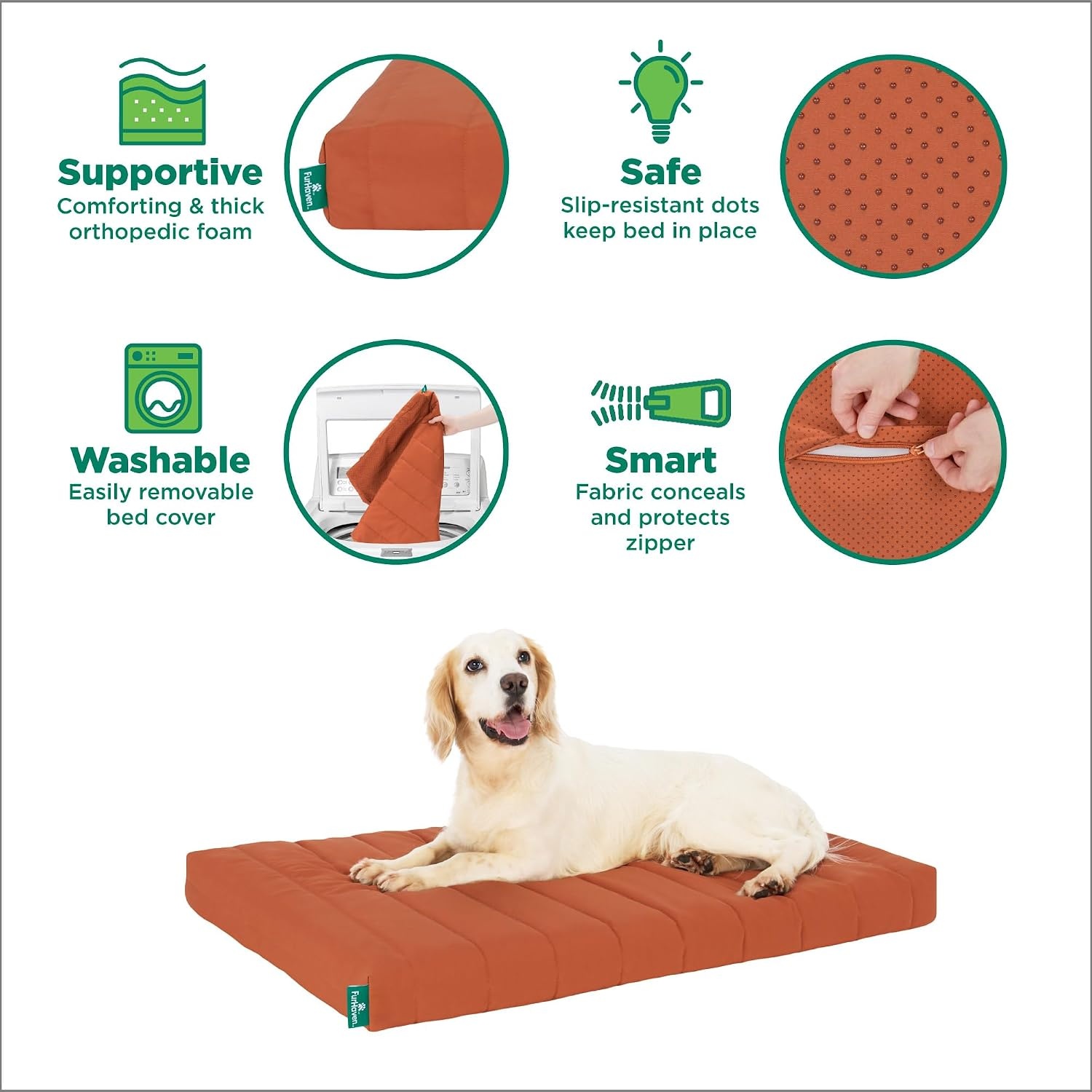 image:imageFurhaven Orthopedic Dog Bed Classic Cushion with Plush Tufted Top Supportive Foam Mattress Removable Washable Cover Joint Relief Gray LargeRust