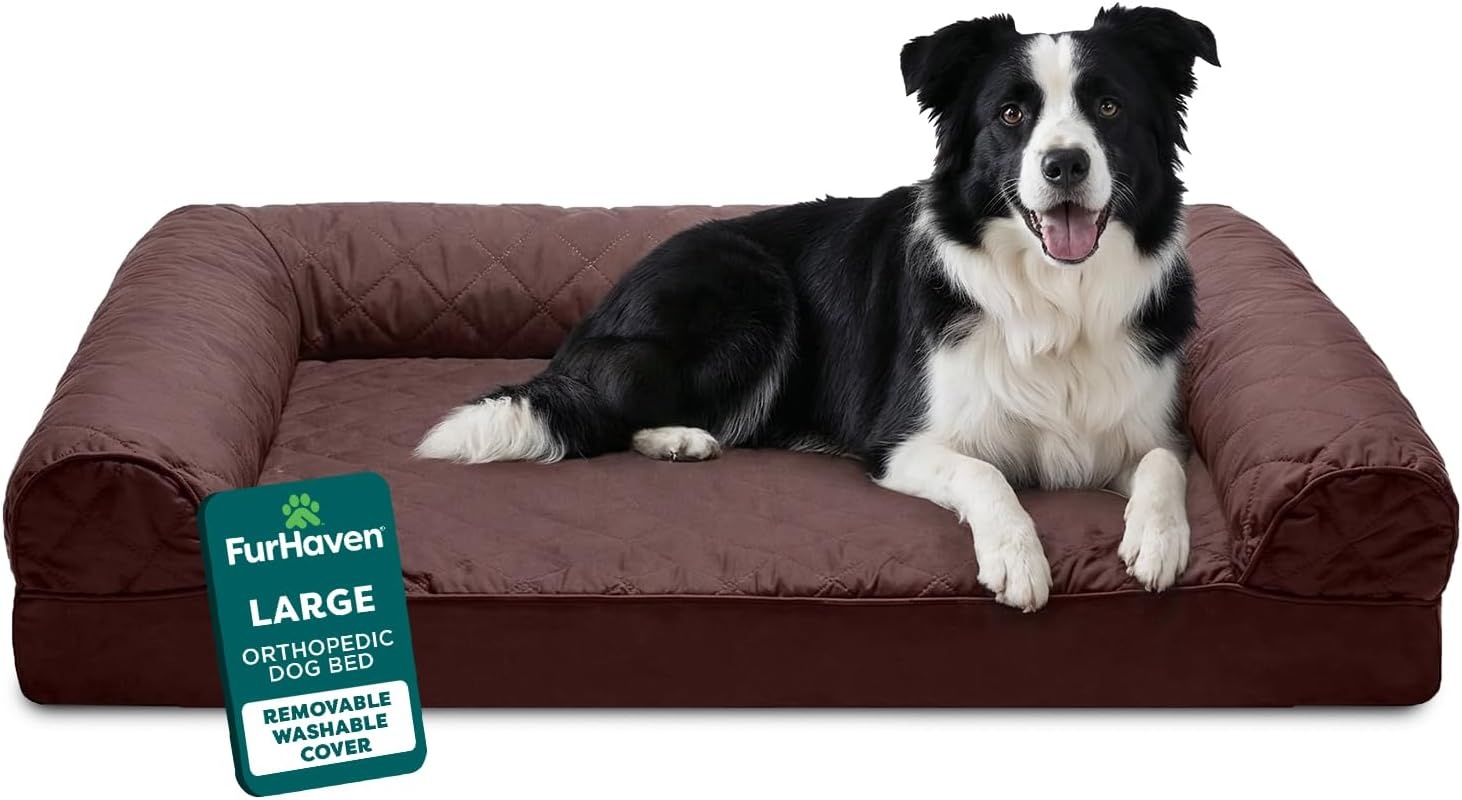 image:imageFurhaven Orthopedic Dog Bed for Large Dogs w Removable Bolsters amp Washable Cover For Dogs Up to 95 lbs Quilted Sofa Navy Blue JumboXLCoffee
