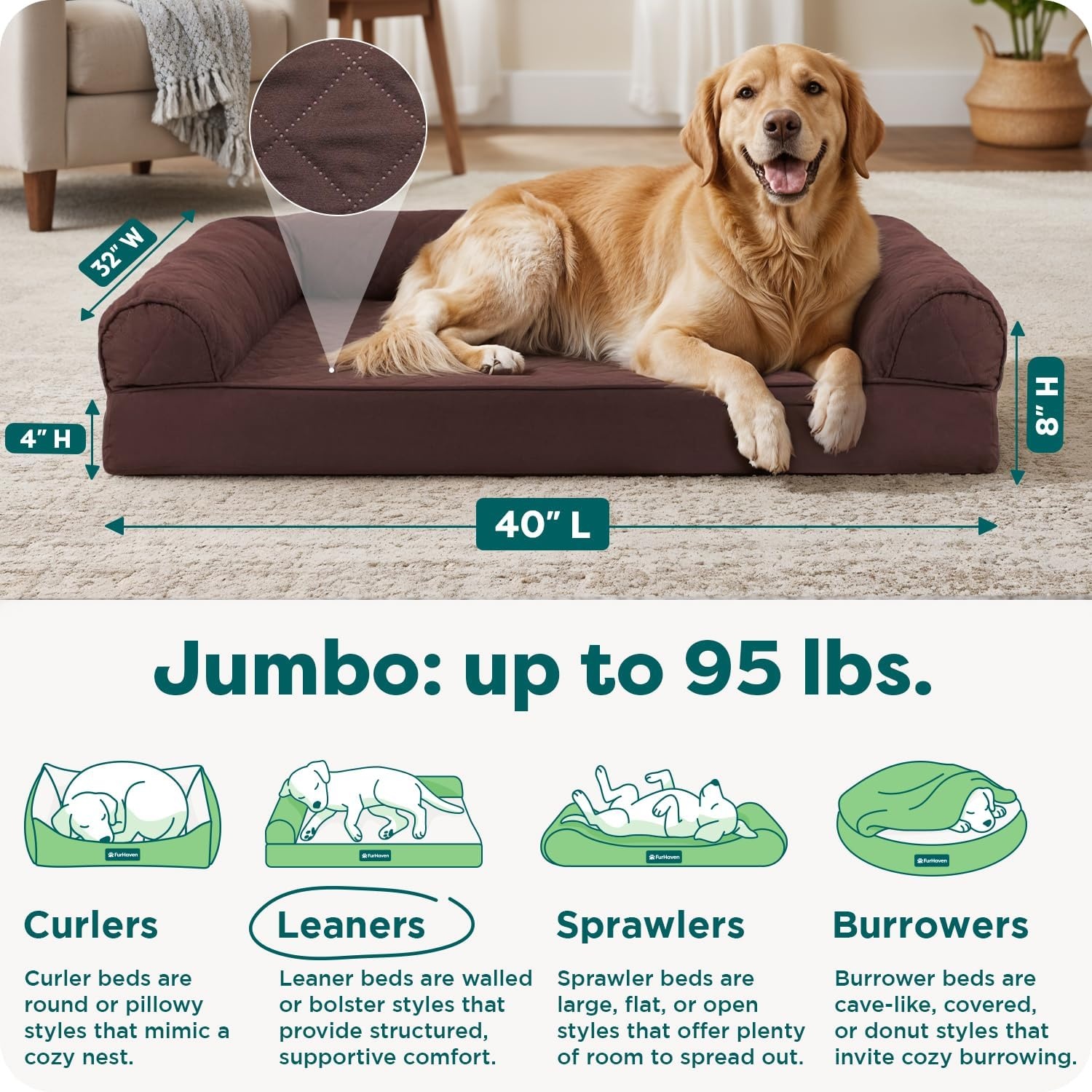 image:imageFurhaven Orthopedic Dog Bed for Large Dogs w Removable Bolsters amp Washable Cover For Dogs Up to 95 lbs Quilted Sofa Navy Blue JumboXLCoffee