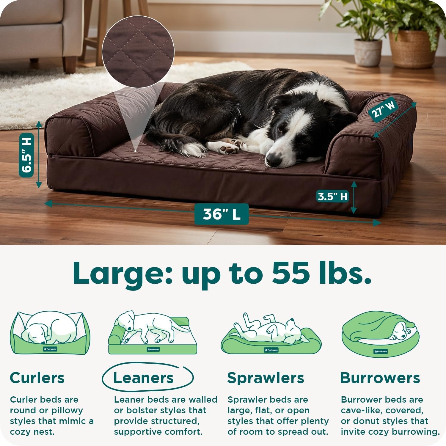 image:imageFurhaven Orthopedic Dog Bed for Large Dogs w Removable Bolsters amp Washable Cover For Dogs Up to 95 lbs Quilted Sofa Navy Blue JumboXLCoffee