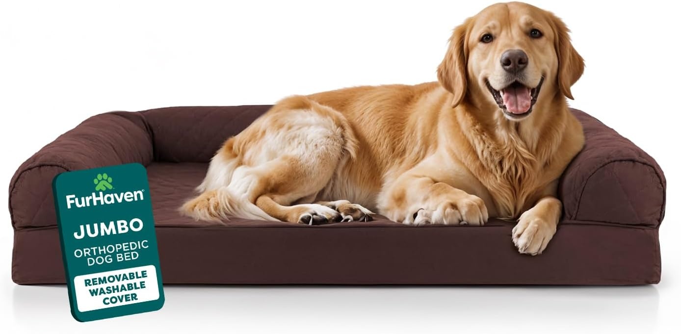 image:imageFurhaven Orthopedic Dog Bed for Large Dogs w Removable Bolsters amp Washable Cover For Dogs Up to 95 lbs Quilted Sofa Navy Blue JumboXLCoffee