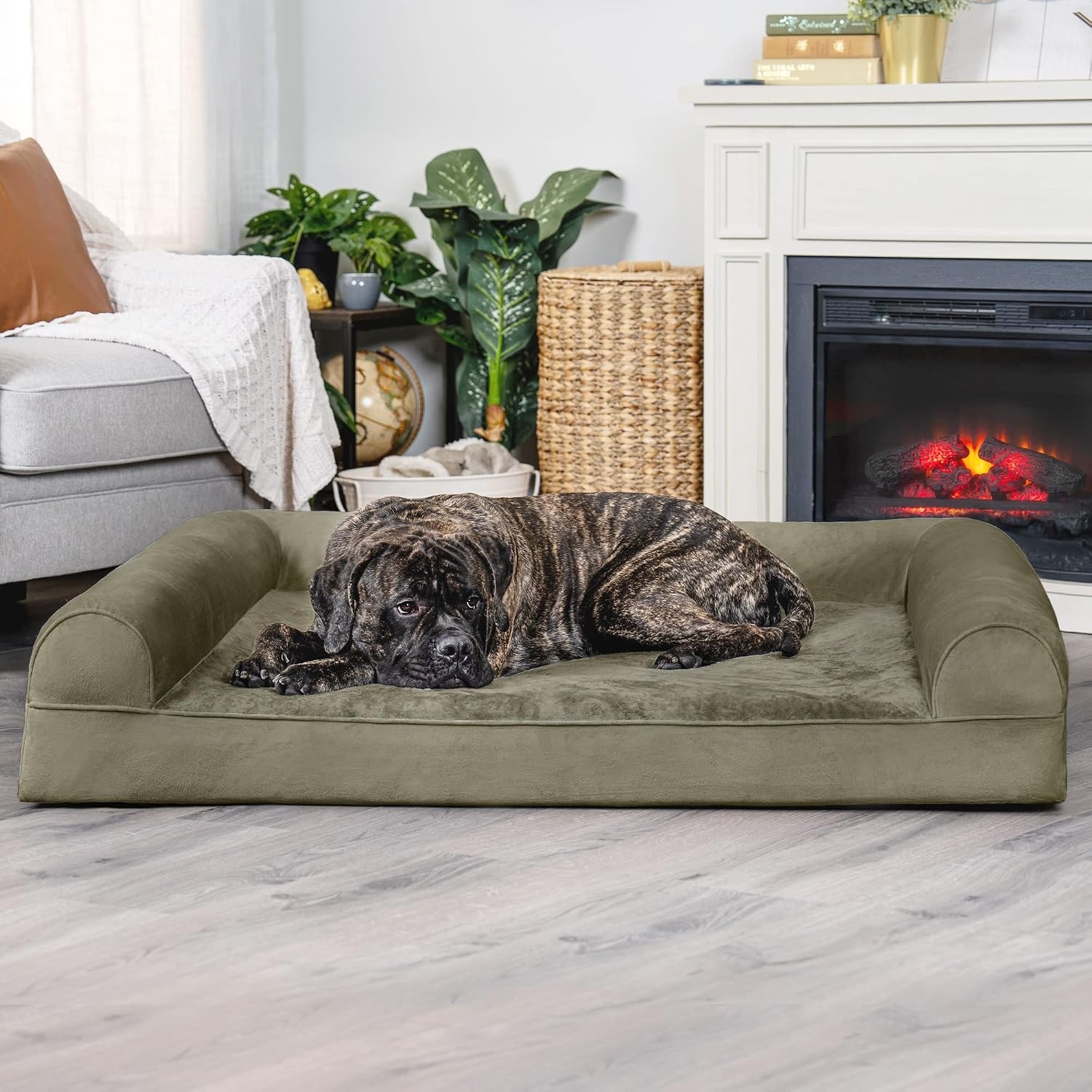 image:imageFurhaven Orthopedic Dog Bed for Large Dogs w Removable Bolsters amp Washable Cover For Dogs Up to 95 lbs Quilted Sofa Navy Blue JumboXLDark Sage