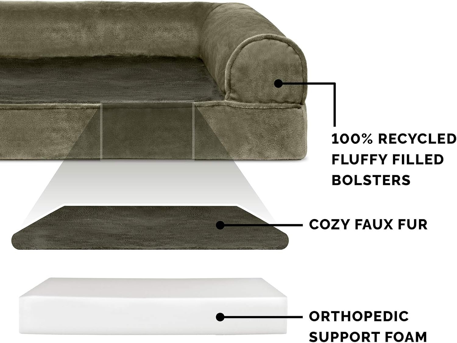 image:imageFurhaven Orthopedic Dog Bed for Large Dogs w Removable Bolsters amp Washable Cover For Dogs Up to 95 lbs Quilted Sofa Navy Blue JumboXLDark Sage