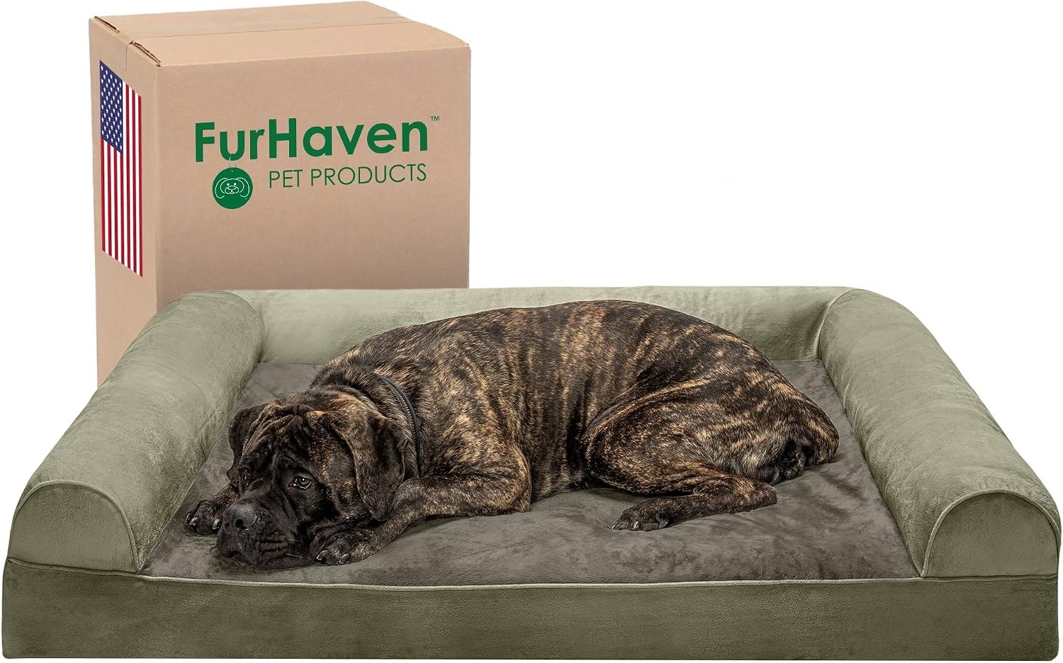 image:imageFurhaven Orthopedic Dog Bed for Large Dogs w Removable Bolsters amp Washable Cover For Dogs Up to 95 lbs Quilted Sofa Navy Blue JumboXLDark Sage