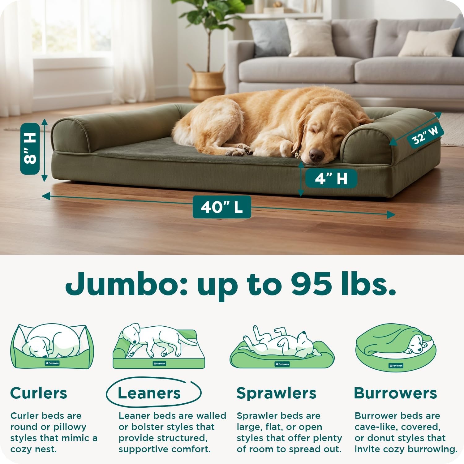 image:imageFurhaven Orthopedic Dog Bed for Large Dogs w Removable Bolsters amp Washable Cover For Dogs Up to 95 lbs Quilted Sofa Navy Blue JumboXLDark Sage