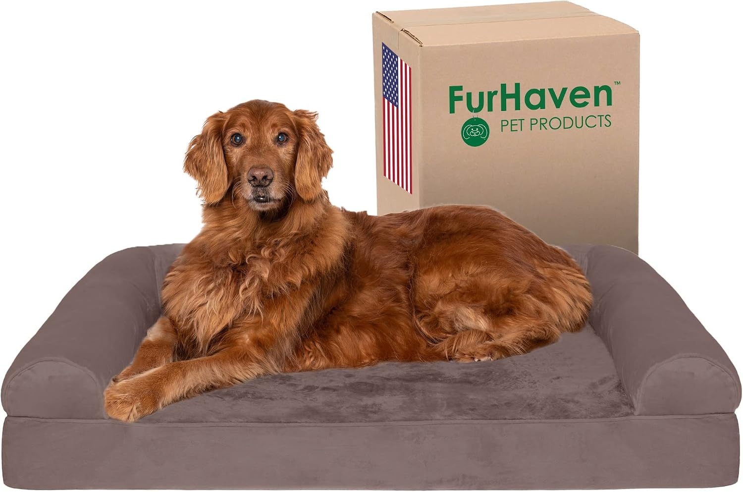 image:imageFurhaven Orthopedic Dog Bed for Large Dogs w Removable Bolsters amp Washable Cover For Dogs Up to 95 lbs Quilted Sofa Navy Blue JumboXLDriftwood Brown