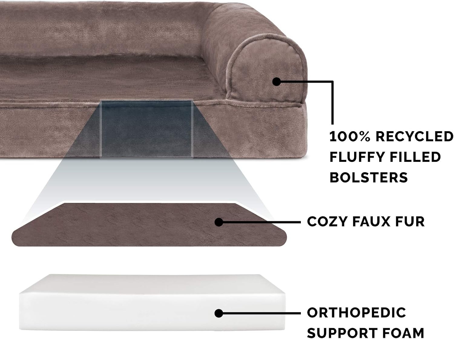 image:imageFurhaven Orthopedic Dog Bed for Large Dogs w Removable Bolsters amp Washable Cover For Dogs Up to 95 lbs Quilted Sofa Navy Blue JumboXLDriftwood Brown